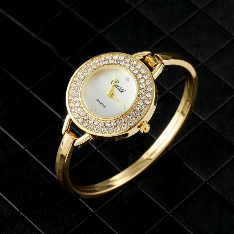 Watch Gold Round Dial Bracelet Quartz Alloy Sturdy
