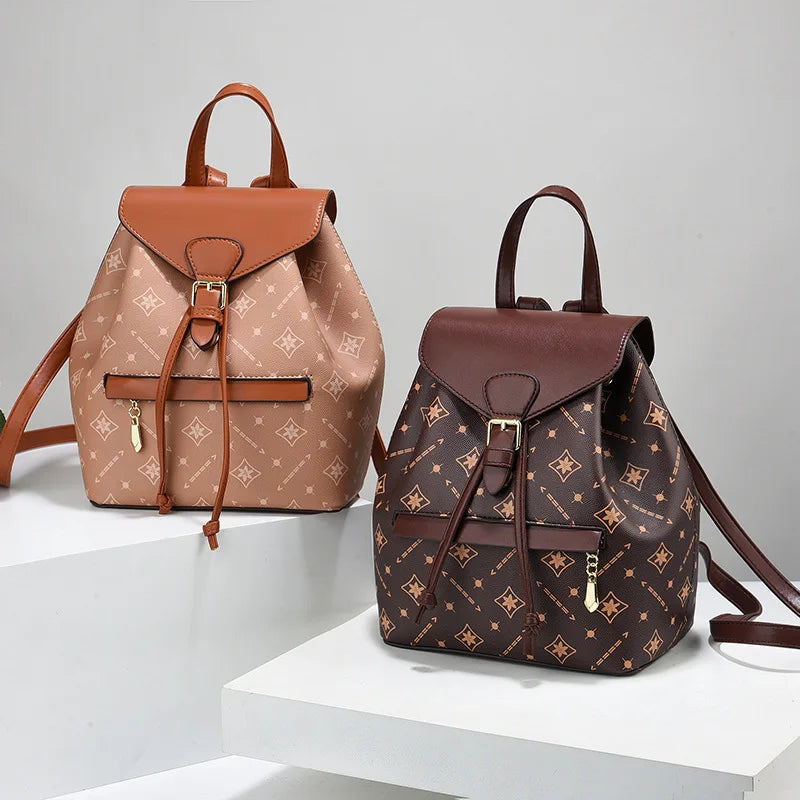 Floral Pattern Backpack With Drawstring Flap Design - WO2MEN