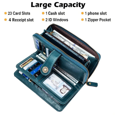 RFID Protected Long Wallet Clutch With Ample Card Slots