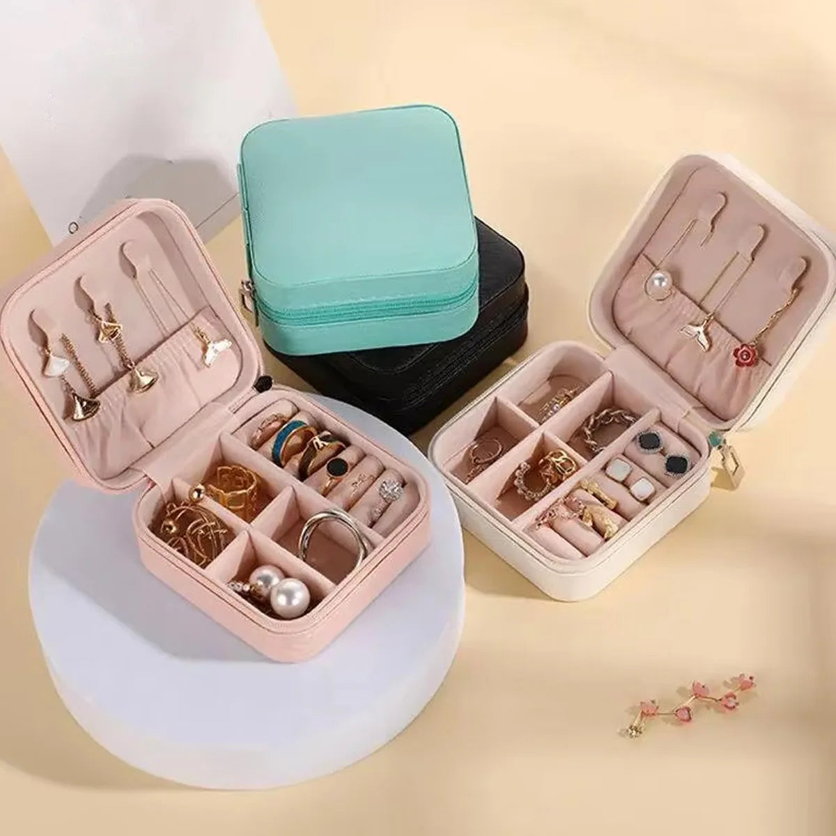 Portable Jewelry Storage Box Organizer with Zipper