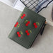 Cherry Embroidered Slim Wallet with Zip and Card Slots - Green