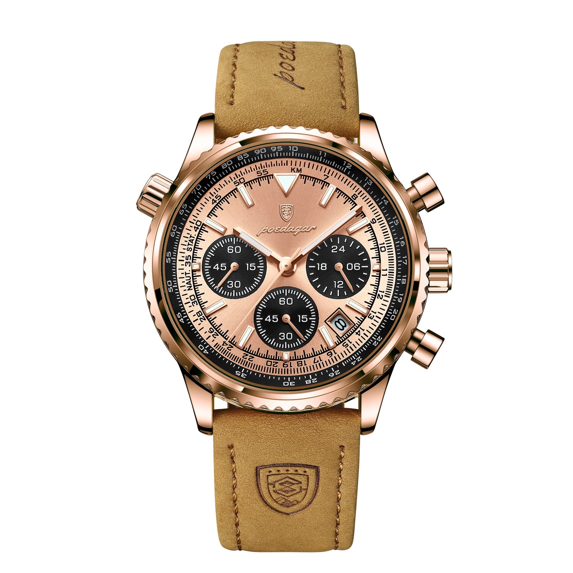 Chronograph Watch with Leather Strap Calendar Premium - WO2MEN
