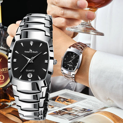 Luxury Quartz Wristwatch for Men Rectangular Dial