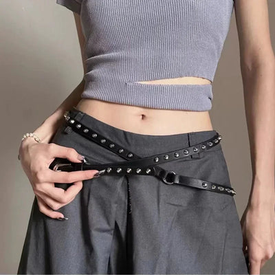 Adjustable Studded Belt with Double Strap And Loop