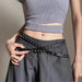 Adjustable Studded Belt with Double Strap And Loop - As Shown