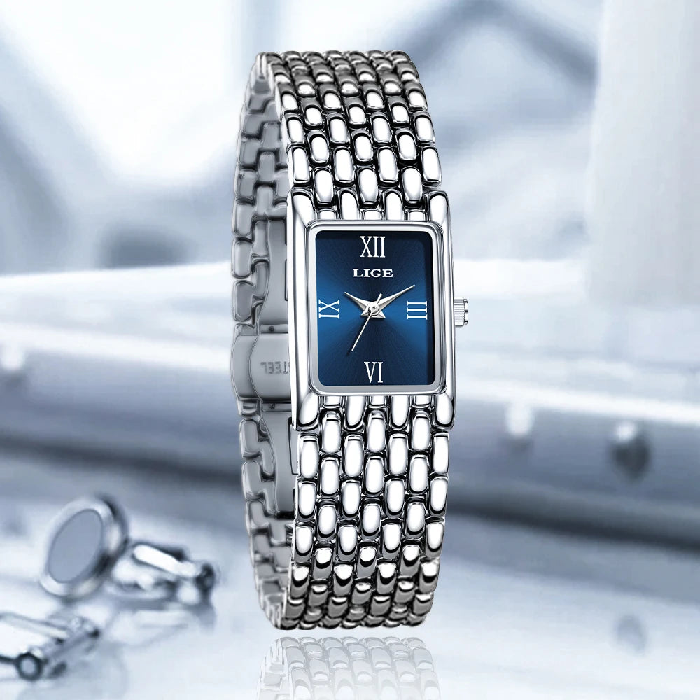 Square Dial Quartz Watch with Stainless Steel Bracelet