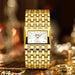 Elegant Womens Rectangular Dress Watch with Crystals - Gold Silver