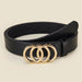 Round Buckle Belt with Three Ring Buckle Design - Black