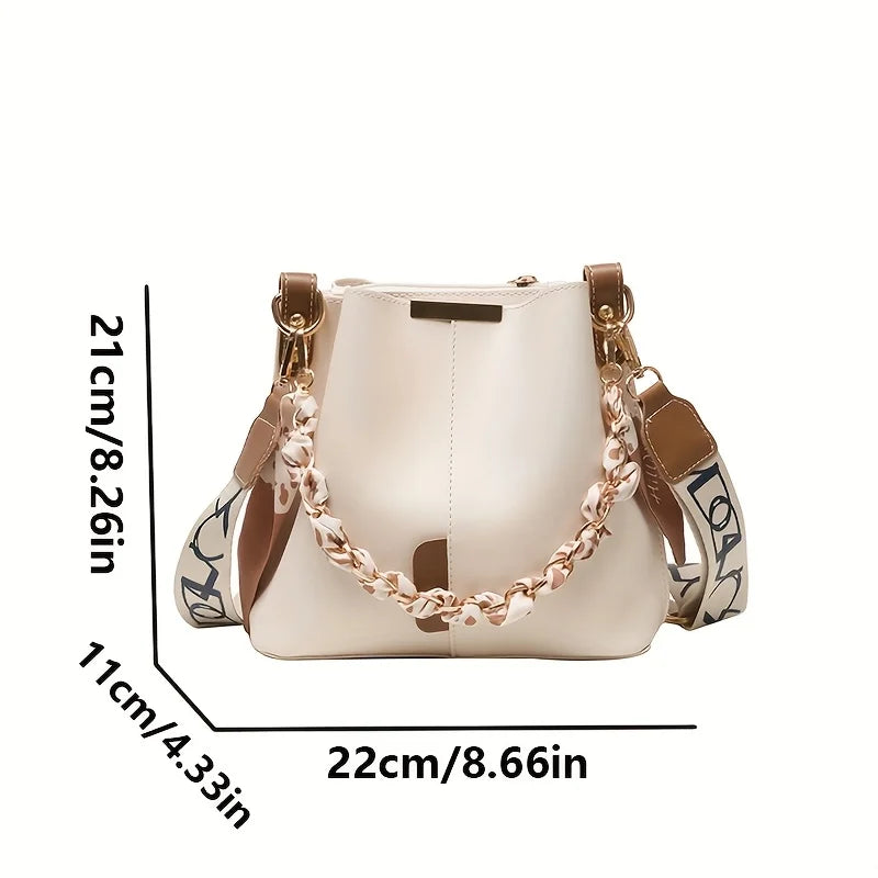 Shoulder Bag With Ribbon Chain Bucket Design For Daily - WO2MEN