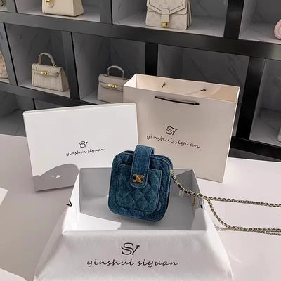 Textured Crossbody Bag With Chain Accent For Phone