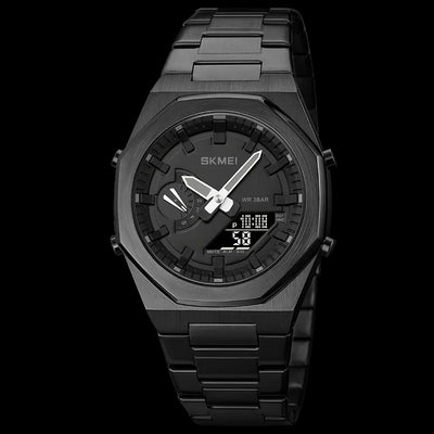 Hybrid Analog Digital Wristwatch with Water Resistant - BK/BK/BK