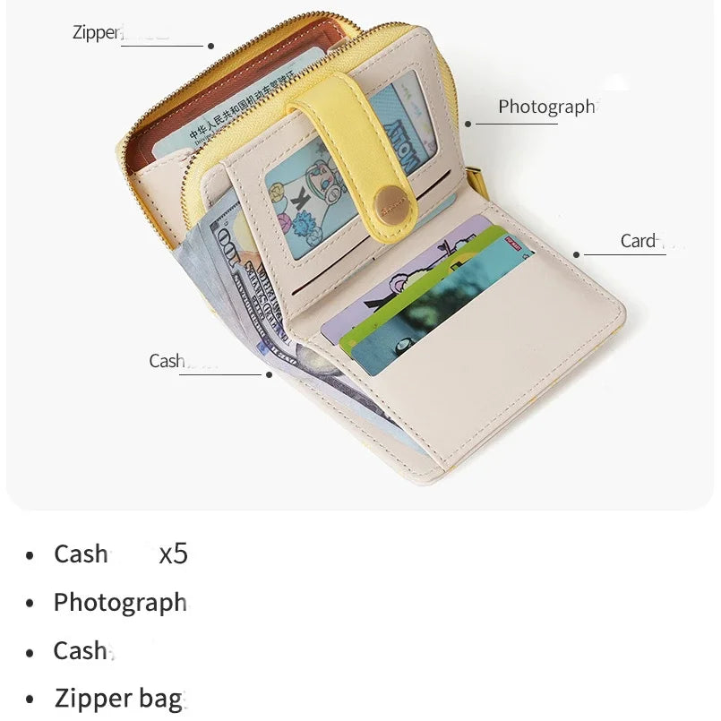Cat Pattern Zipper Wallet With Strap Card Holder Chic