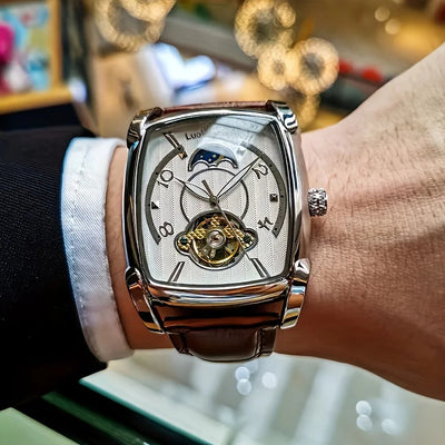 Watch Tourbillon Skeleton Dial Square Case Line Design - WO2MEN