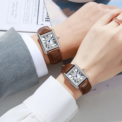 Rectangular Quartz Watch with Leather Strap Timeless