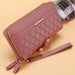 Zip Around Wallet with Tassel Strap Quilted Pattern - Dark Pink