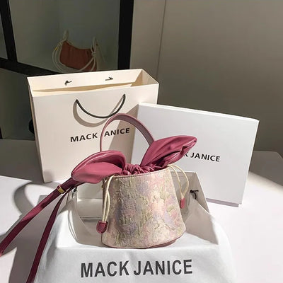 Handbag Bow Knot Bucket Bag with Embroidered Detail - WO2MEN