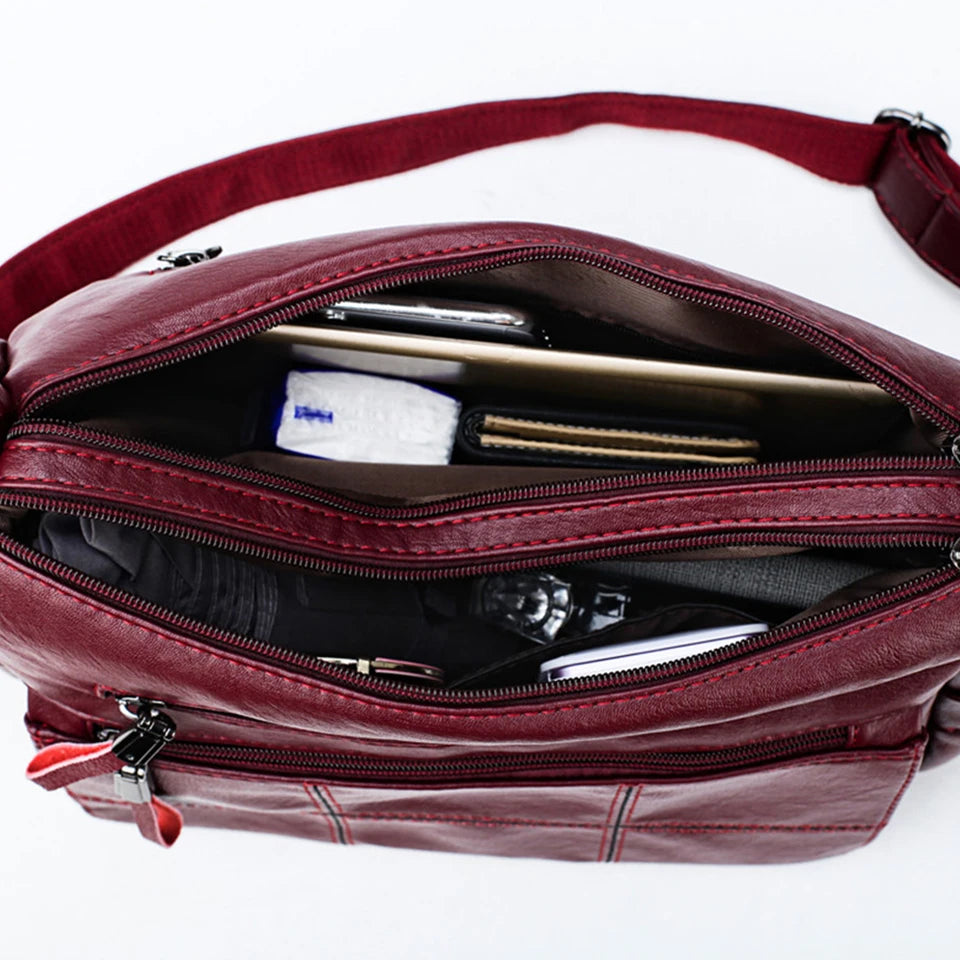 Genuine Leather Shoulder Bag Crossbody with Zip Pockets