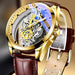 Skeleton Automatic Quartz Wrist Watch Exposed Movement - Brown