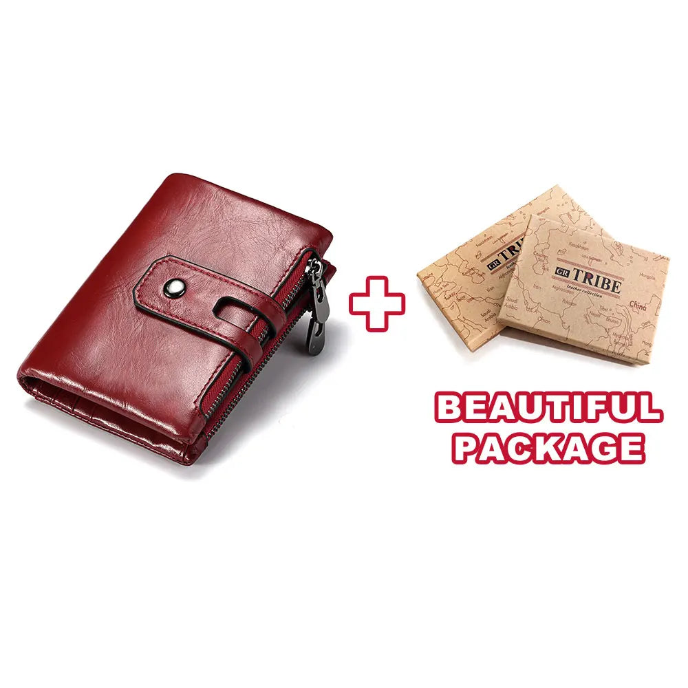 Retro Leather Wallet With Dual Zippers And Coin Pocket