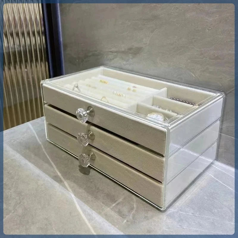 Three Drawer Desktop Jewelry Organizer With Clear Lid - WO2MEN