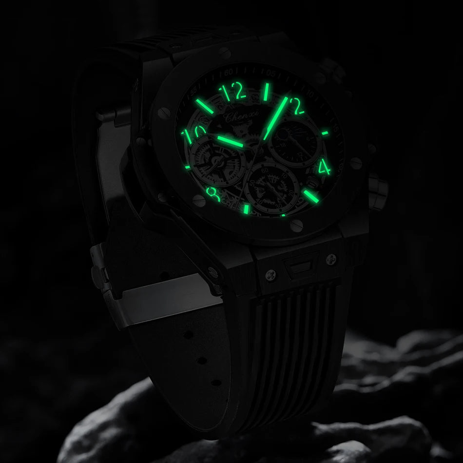 Skeleton Chronograph Quartz Wristwatch Water Resistant