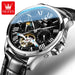 Moon Phase Mechanical Skeleton Watch With Roman Dial - Leather Black