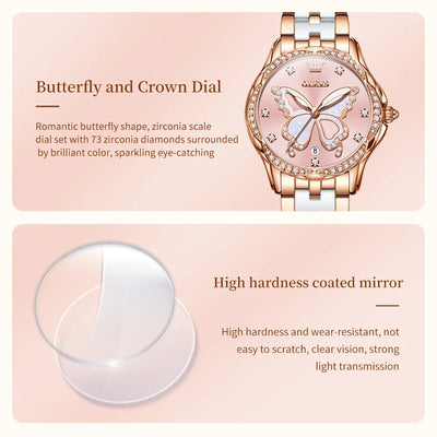 Watch Butterfly Dial Crystal Bezel and Luminous Hands - WO2MEN