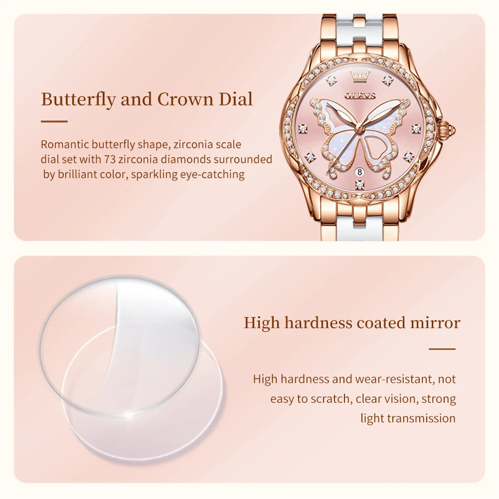 Watch Butterfly Dial Crystal Bezel and Luminous Hands - WO2MEN