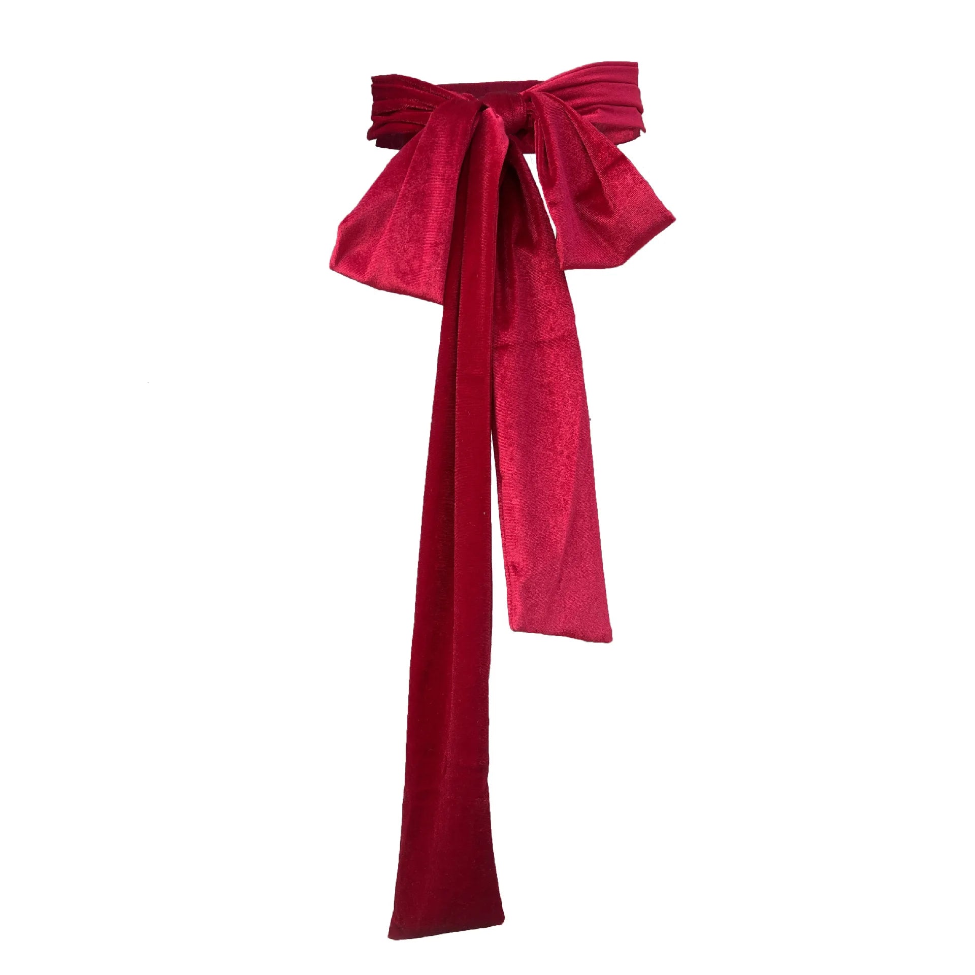 Velvet Bowknot Self Tie Waist Belt with Ribbon Ends