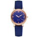 Women Leather Band Quartz Watch with Crystal Markers - Blue