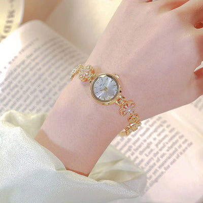 Floral Bracelet Wristwatch with Crystal Accents