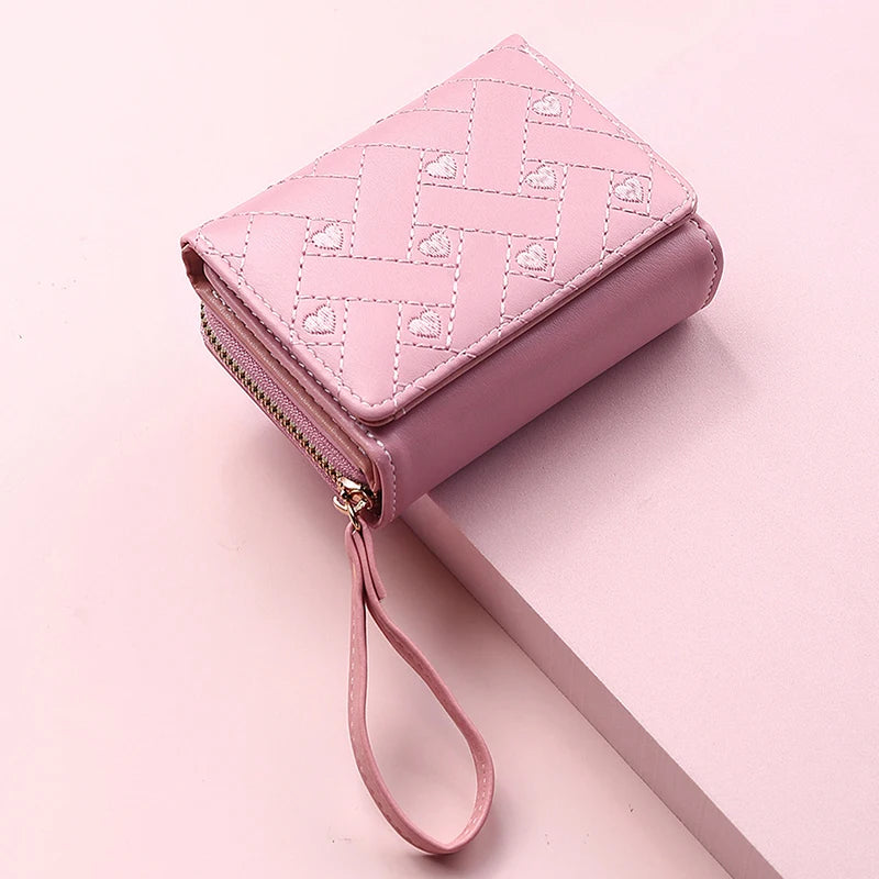Zipper Wallet with Embroidered Pattern Card Slots