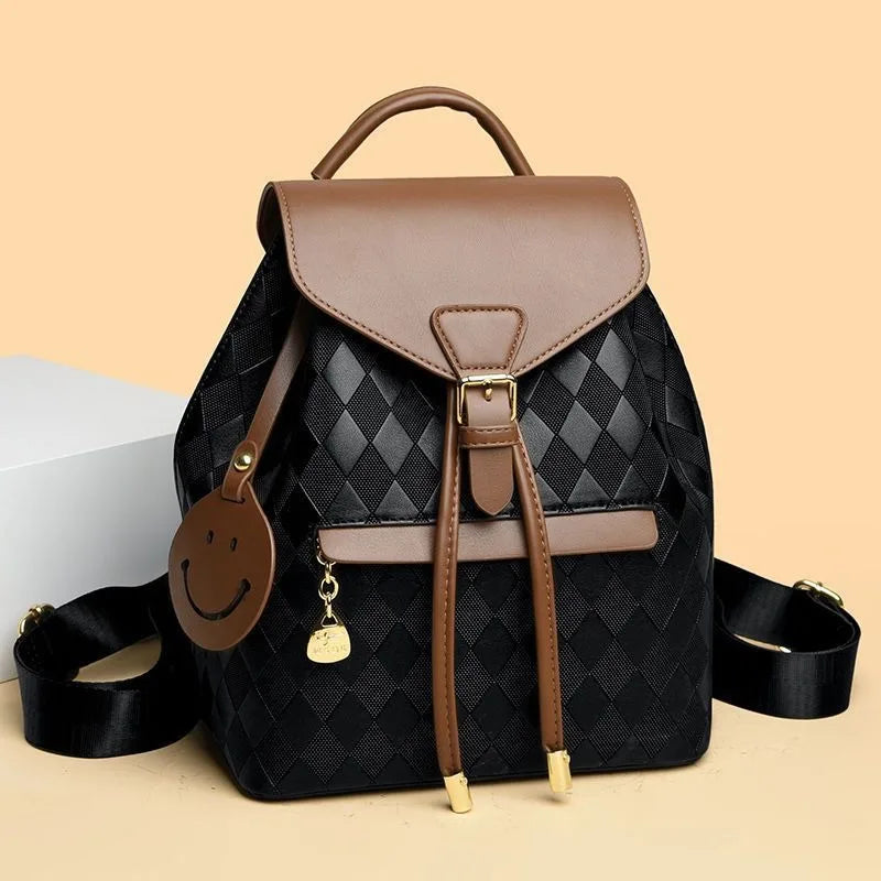 Backpack With Checkered Pattern And Flap Closure Design - WO2MEN