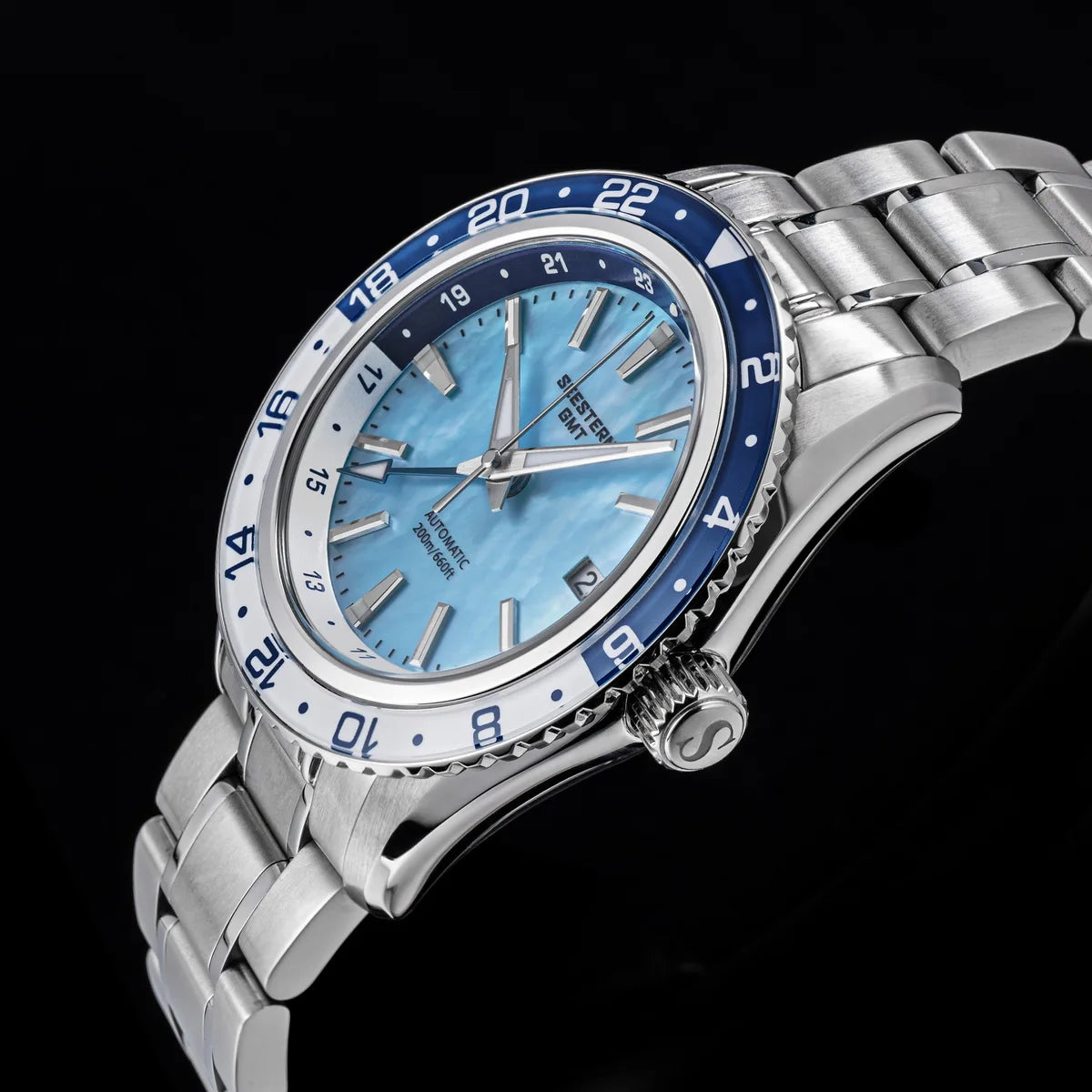 GMT Automatic Diver Watch Crystal Bezel Stainless Steel