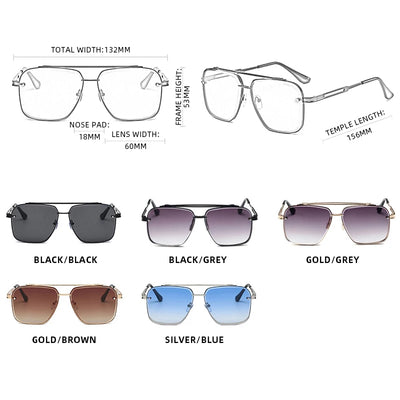 Square Pilot Sunglasses Double Bridge UV400 Lenses