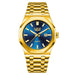 Stainless Steel Quartz Wristwatch Water Resistant - Gold Blue