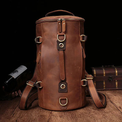 Leather Backpack Vintage Crazy Horse Bucket Daypack