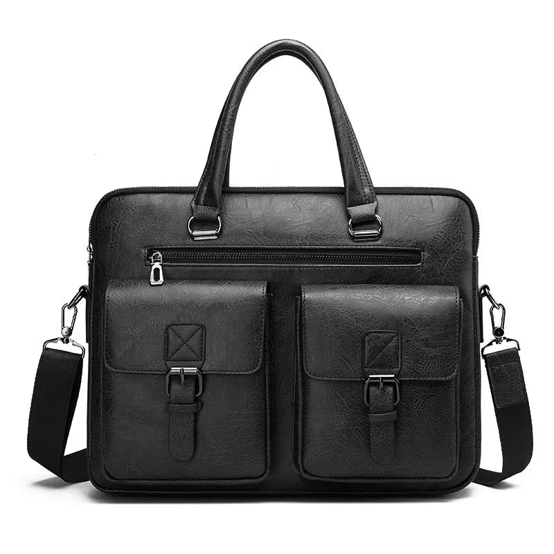 Business Briefcase Bag with Front Pockets for Laptop - Black