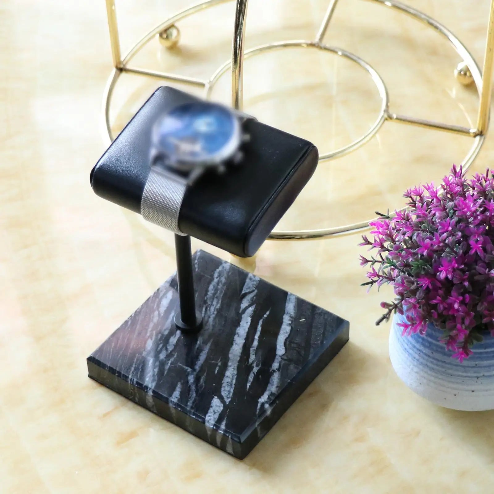 Marble Base Jewelry Organizer Watch Display Stand - Black