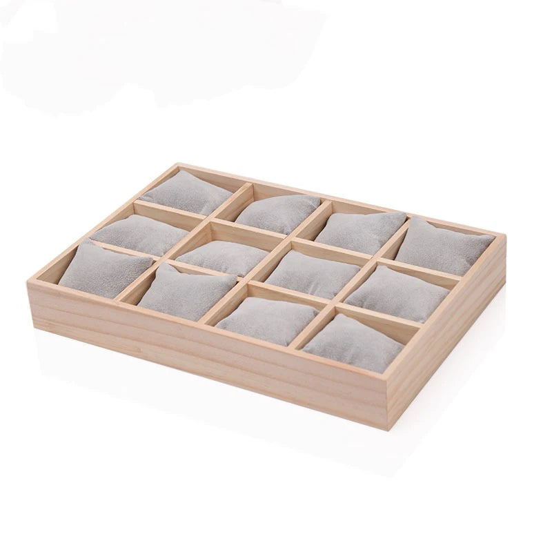 Jewelry Storage Tray with 12 Compartments And Cushions - Grey