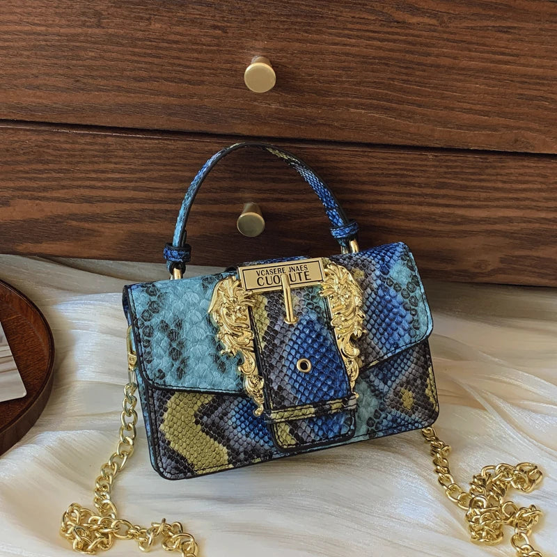 Snake Pattern Shoulder Bag With Ornate Gold Clasp Grace