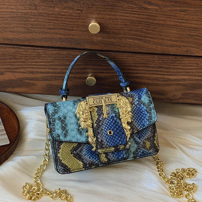 Snake Pattern Shoulder Bag With Ornate Gold Clasp Grace
