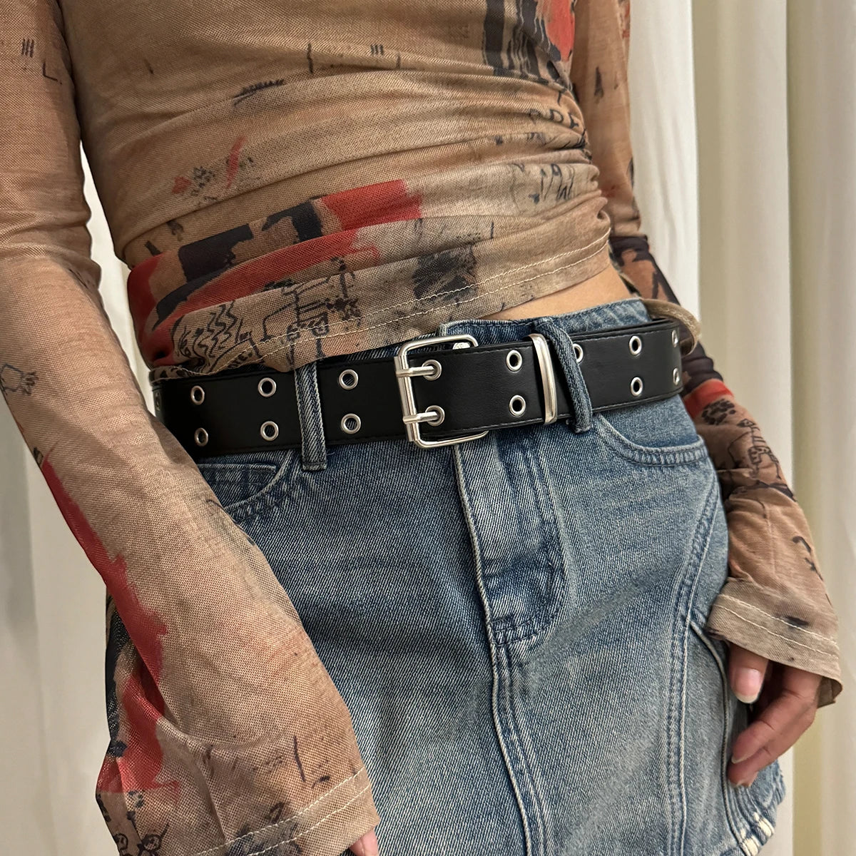 Belt Studded PU Leather Chain with Star Grommets