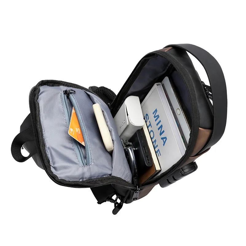 Men Multifunction Anti Theft USB Shoulder Bag Crossbody