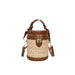 Bucket Bag With Monogram Pattern And Leather Trim Charm - Letter Khaki