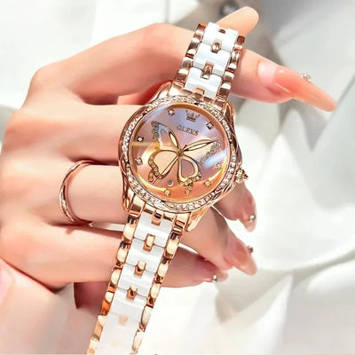 Watch Butterfly Dial Crystal Bezel and Luminous Hands - WO2MEN