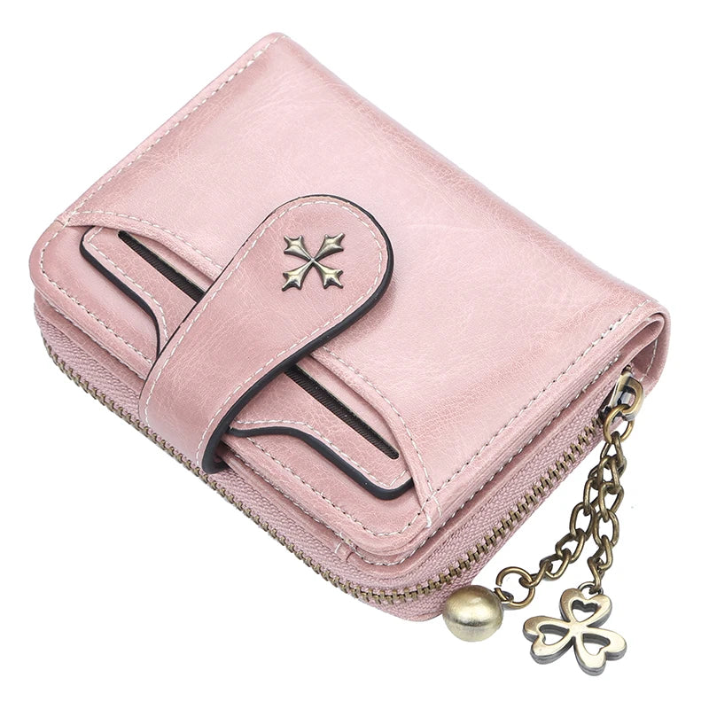 Wallet With Card Slots And Zipper Coin Pocket - Pink