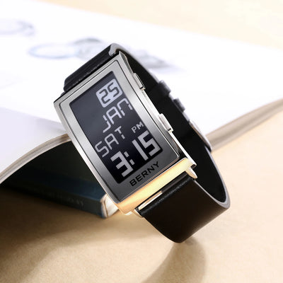 Digital Ink Wristwatch Leather Strap Rectangular Case