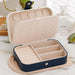 Portable Leather Jewelry Storage Box Travel Organizer - Navy Blue