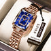 Square Dial Timepiece With Diamond Set Frame Crystal - Blue